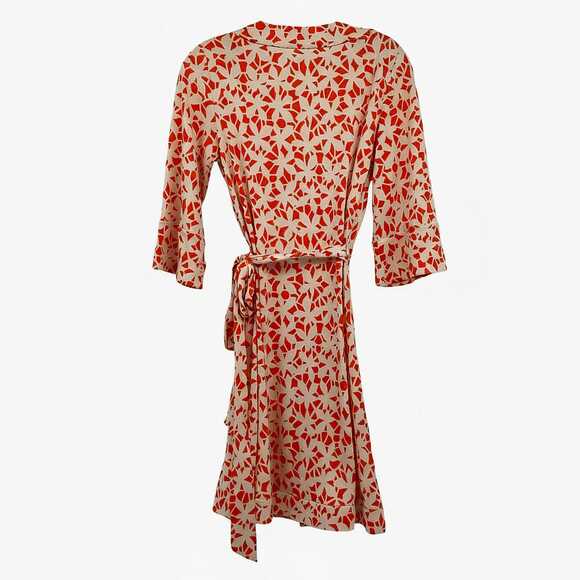 Diane Von Furstenberg Orange Cream Silk Wrap Dress | Women’s Size 6 - Picture 2 of 6